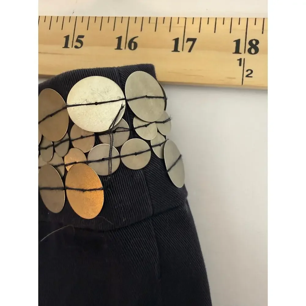 Tory Burch Navy Pencil Skirt Sz 12 Paillette Disc Waistband